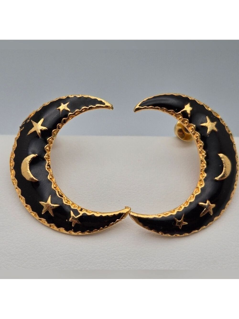 ✨2/$10✨ Black Enamel Crescent Moon & Gold Star Earrings